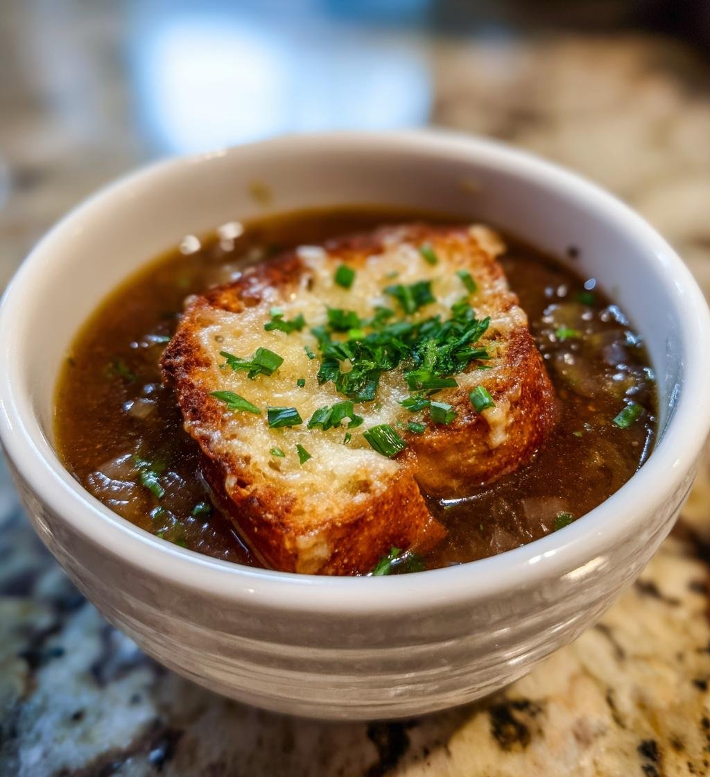 Easy French Onion Soup Recipe with Cheesy Croutons