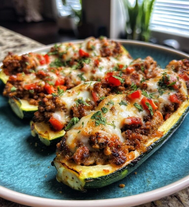 air fryer zucchini boats with ground beef filling