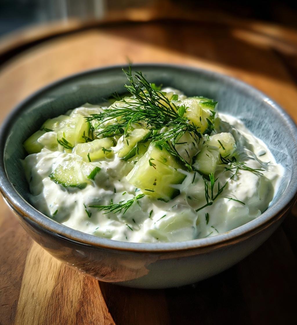 homemade tzatziki dip with fresh cucumber and dill